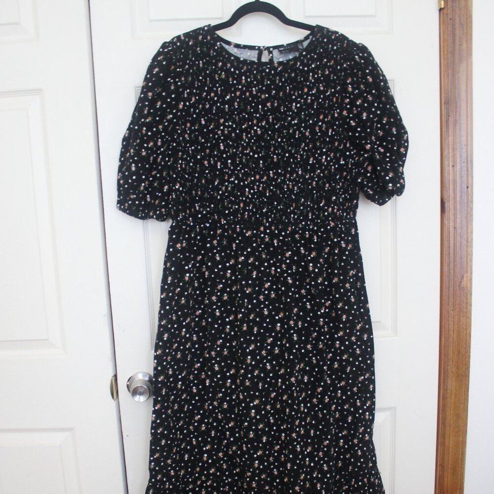 Whimsical ASOS Curve Black Corduroy Floral Nap Dress -- NWOT